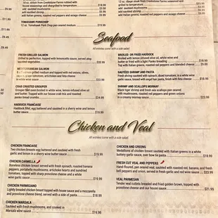Menu for Beef, Pork, Seafood, Chicken, and Veal
