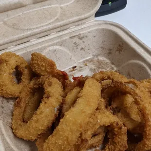 Cold as ice, and the pizza sauce spilled soaking the majority of the rings.  Cold and soggy,  yummy
