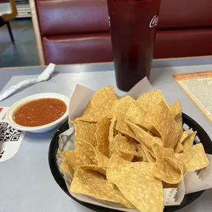 Chips and salsa. Sweet tea
