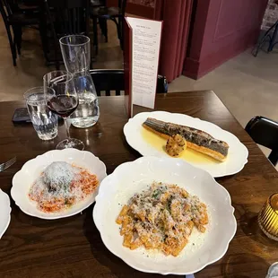 Striped Bass, Spaghetti &amp; Meatball, Oxtail Ragú