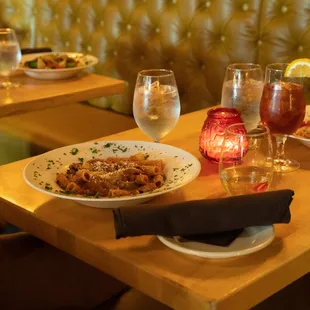 Rigatoni Bolognese at dinner