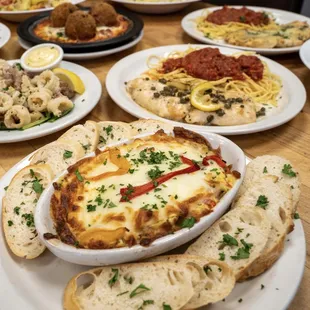 Artichoke Dip, Chicken Picatta, Calamari