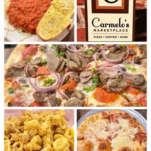 Comforting Spaghetti &amp; Meatballs, Carmelo's Supreme, Calamari and Kids Cheese Pizza. #supportlocal @ Carmelo's-St. Augustine.