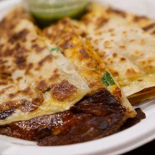 a plate of quesadillas