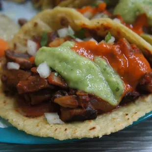 Closeup of hongo al ajillo taco