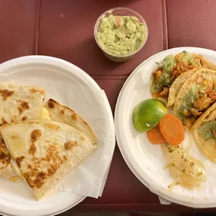 Plain Cheese Quesadilla &amp; Chicken Tacos