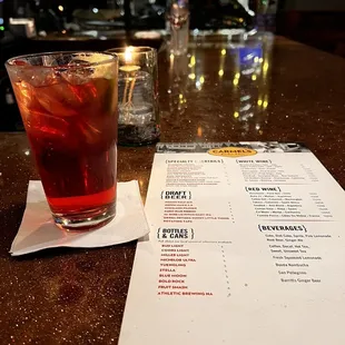 Bar area and menu