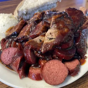 3 meat combo plate. Links, brisket &amp; ribs