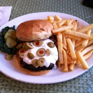 Green Olive bleu cheese burger