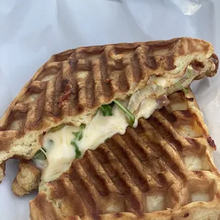 Carmen&apos;s Waffelini breakfast sandwich