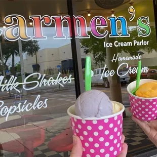 a hand holding a cup of ice cream