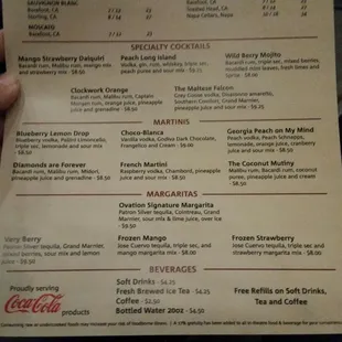 Drinks Menu