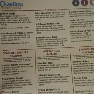 Front of Menu - Starters &amp; Entrees