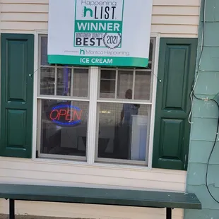 a sign in the window