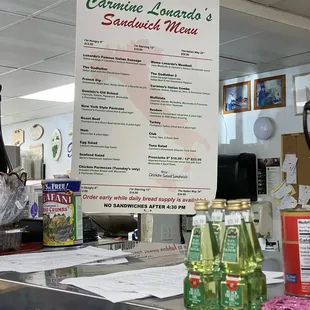 Sandwich menu, order at the counter.