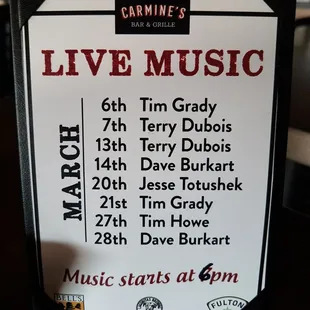 Live music at 6