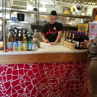 different beers and wine at counter