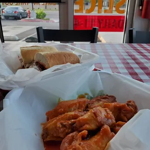 two baskets of food on a table
