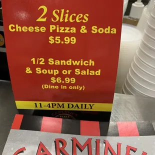 2 slices of cheese pizza and soda $ 9 99