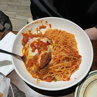 Eggplant with angel hair pasta