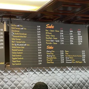 menu and prices