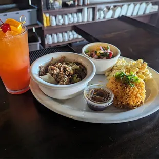 Chef John did it right on the Kailua Pork and Cabbage, Mac salad, red rice with a South Pacific dipping sauce and pineapple salsa