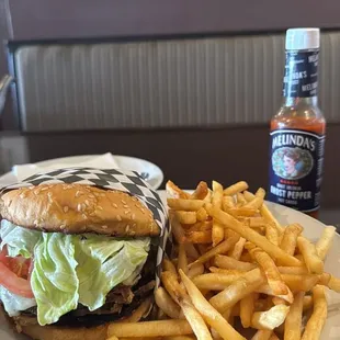 Burger with a hot sauce from the shelf