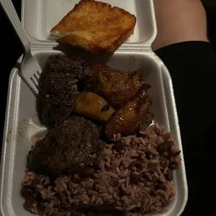 Carne Asada Grilled Sirloin Steak and Gallo Pinto AND Queso Frito