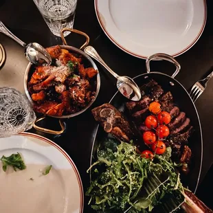 a variety of dishes on a table