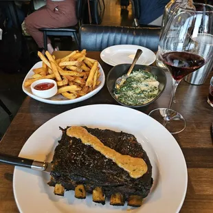 Mexican Recado Negra Costillas and Salento primitivo red wine + French fries &amp; creamed spinach