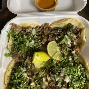Four carne tacos w Lemon  lime ‍ and salsa