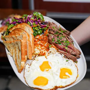 Organic eggs and steak