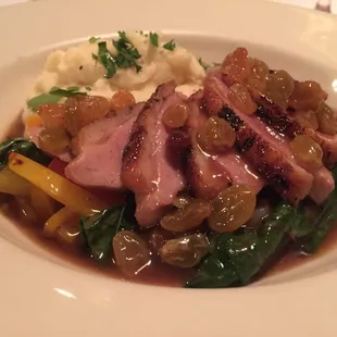 Delicious choice of duck breast w/ garlic mashed potatoes.