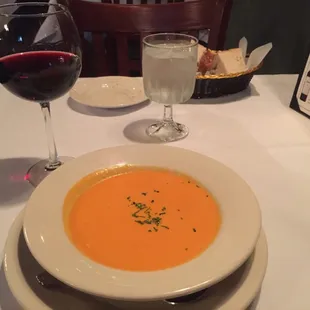 The highly recommended roasted red pepper soup!