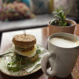 The Garden Biscuit (I added sausage), and a hot Old Fashioned latte