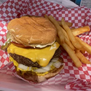 cheeseburger with fries