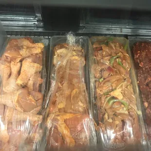In-marinated chicken, adobo pork and yummy fajitas!