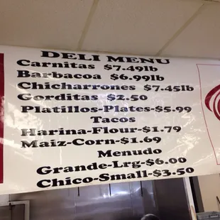 a menu for a deli