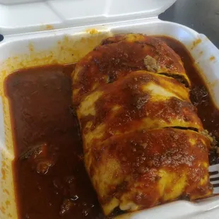 Burro with rojo (red) sauce