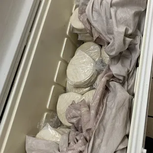 cooler filled with hot, fresh made corn tortillas from Carniceria Del Rancho in Mesa
