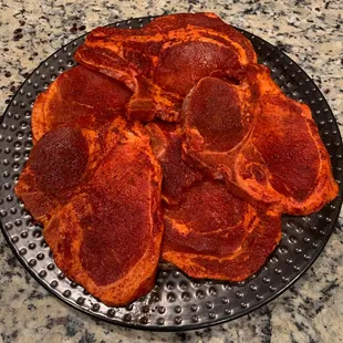 Marinated pork chops from the butcher - just look at these beauties!