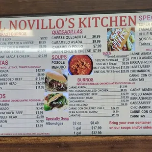 Menu with daily specials, July 16, 2024