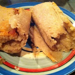 Chicken tamale and cheese tamale.