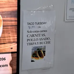 Taco Tuesday special is $1.99 tacos
