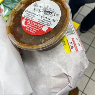 Marinated beef, chicken and salsa