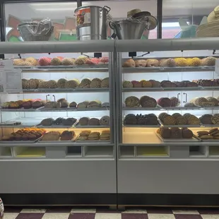 a display case full of pastries