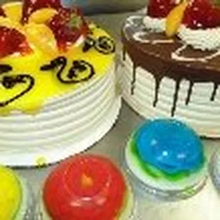 a variety of cakes