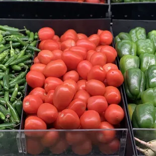 tomatoes, peppers, and onions