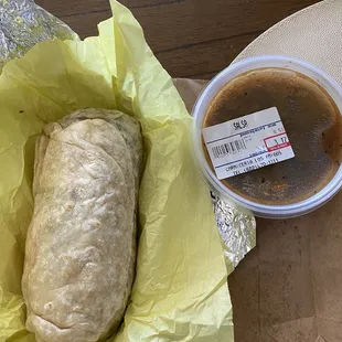 Carne asada burrito ($7.99), salsa ($5.99/lb)