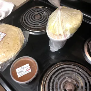 Rice, beans, salad and tortillas